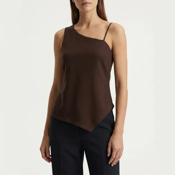 Brown_Soft_Fabric_Asymmetric_Top_For_Women