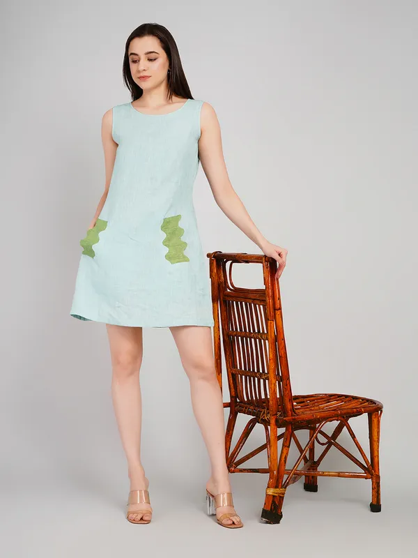 Sky_Blue__Pure_Linen_One_Piece_For_Women