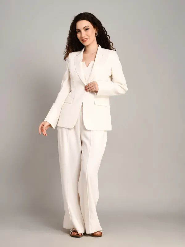 White_Imported_Crape_Single_Brested_Blazer_For_Women