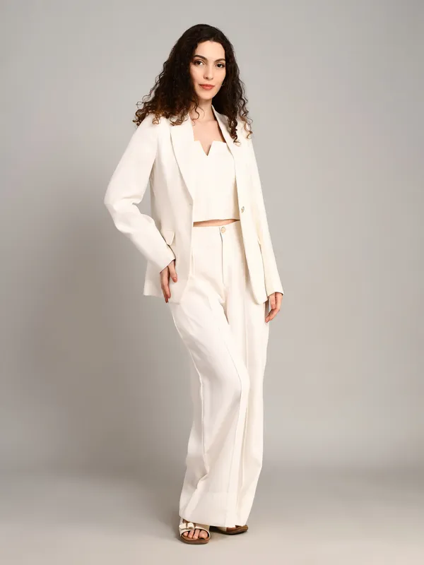 White_Imported_Crape_Single_Brested_Blazer_For_Women