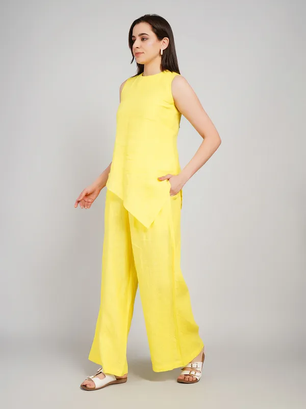 Yellow_Pure_Linen_Cord_Set_For_Women