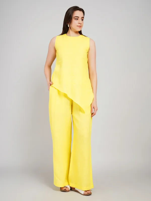 Yellow_Pure_Linen_Cord_Set_For_Women