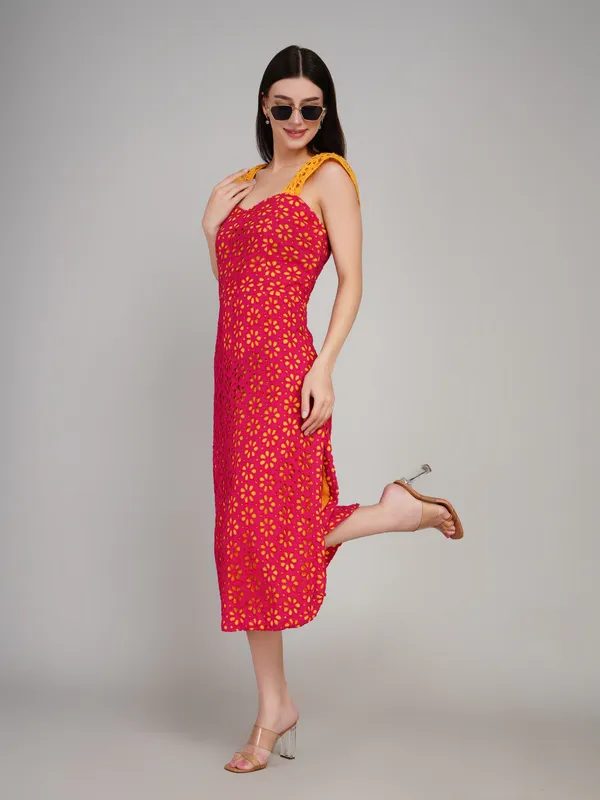 Pink_Cotton_Embroidery_Stylish_One_Piece_Dress_For_Women