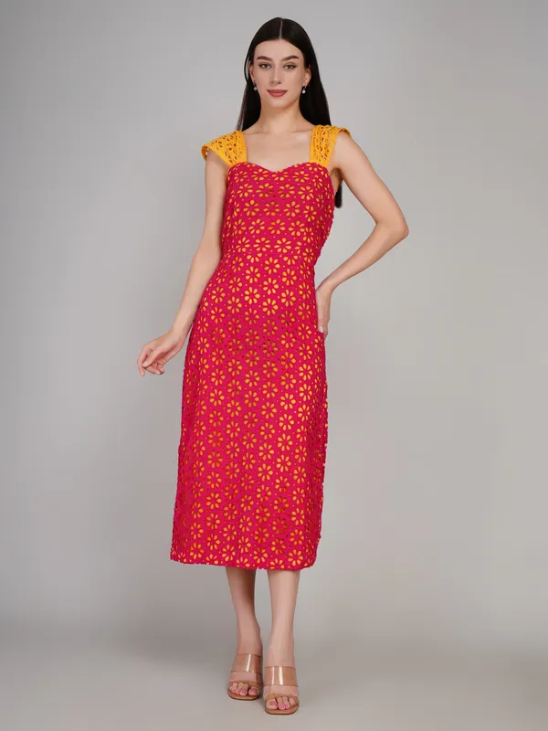 Pink_Cotton_Embroidery_Stylish_One_Piece_Dress_For_Women