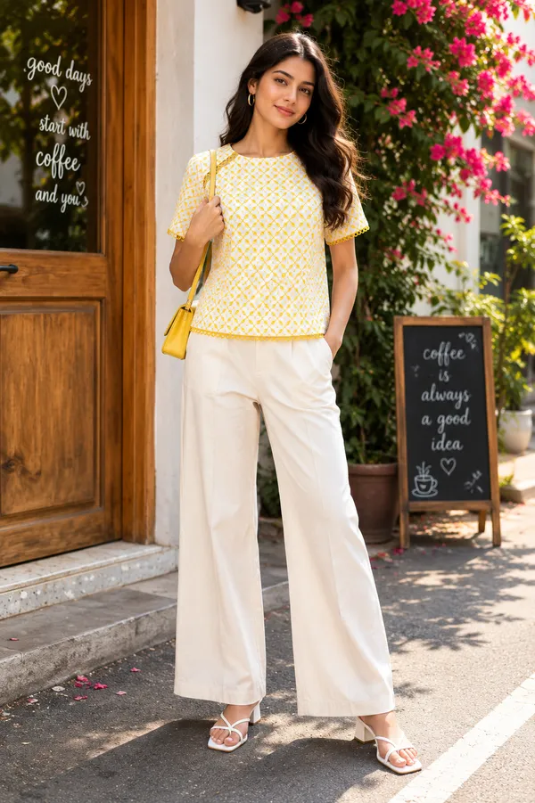 Women_Yellow_Color_Cotton_Fabric__Schiffli__T-Shirt(Sunshine_T-Shirt)