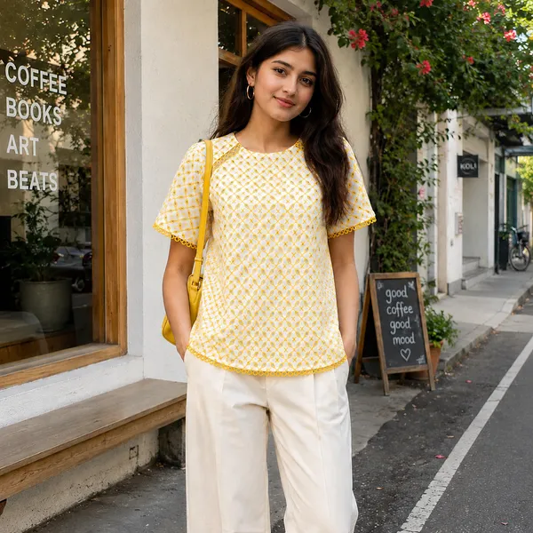 Women_Yellow_Color_Cotton_Fabric__Schiffli__T-Shirt(Sunshine_T-Shirt)