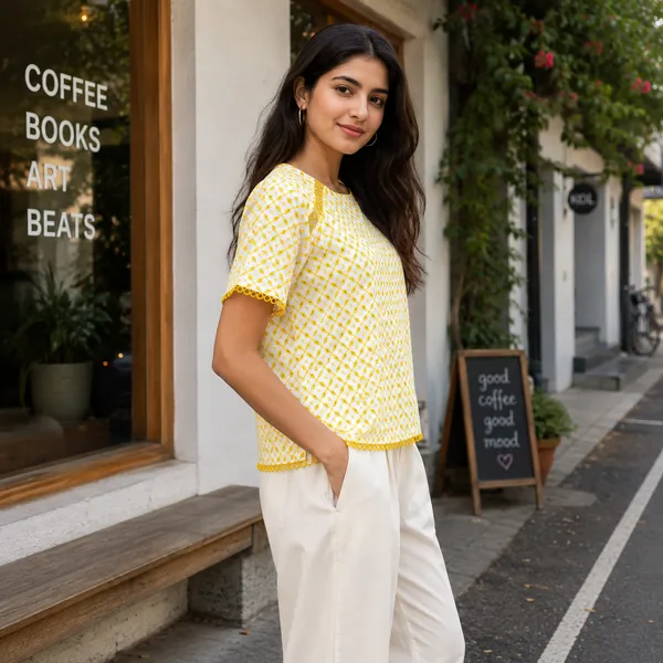 Women_Yellow_Color_Cotton_Fabric__Schiffli__T-Shirt(Sunshine_T-Shirt)