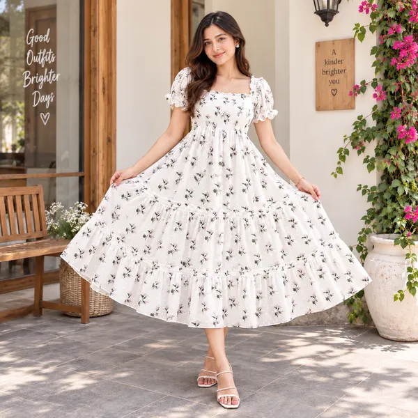 Women_White_Floral_Print_Chiffon_Fabric_Dreamy_Midi_Dress(Lily_Dress)