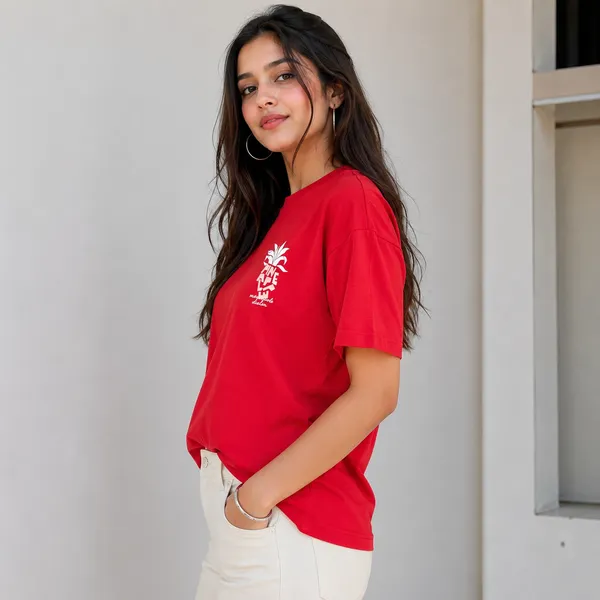 Women_Red_Color_Cotton_Fabric_Super_Comfortable_T-Shirt(Rhea_T-Shirt).