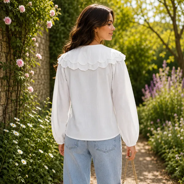 Women__White_Color_Pure_Cotton__Fabric__Schiffli_Emroidered_Scallop_Collar_Designer_Shirt