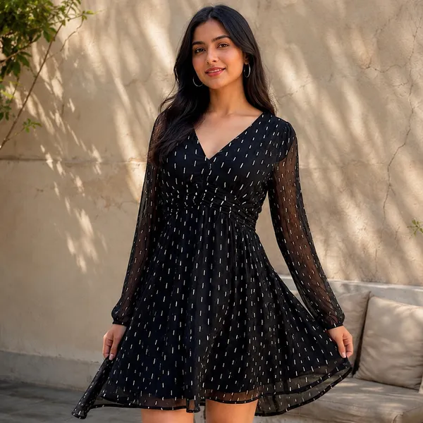 Women_Black_Color_Silver_Metallic_Designer_Fabric_Short_Dress(Siena_Dress)