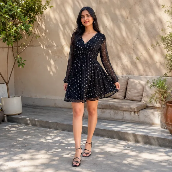 Women_Black_Color_Silver_Metallic_Designer_Fabric_Short_Dress(Siena_Dress)