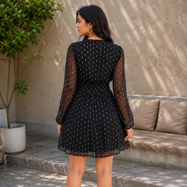 Women_Black_Color_Silver_Metallic_Designer_Fabric_Short_Dress(Siena_Dress)