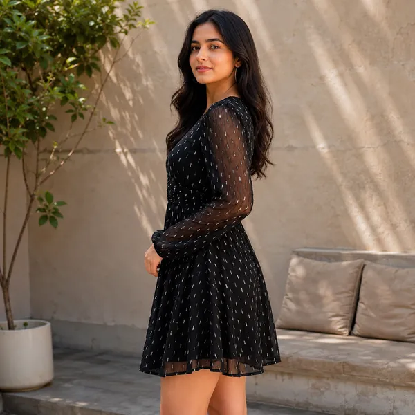 Women_Black_Color_Silver_Metallic_Designer_Fabric_Short_Dress(Siena_Dress)