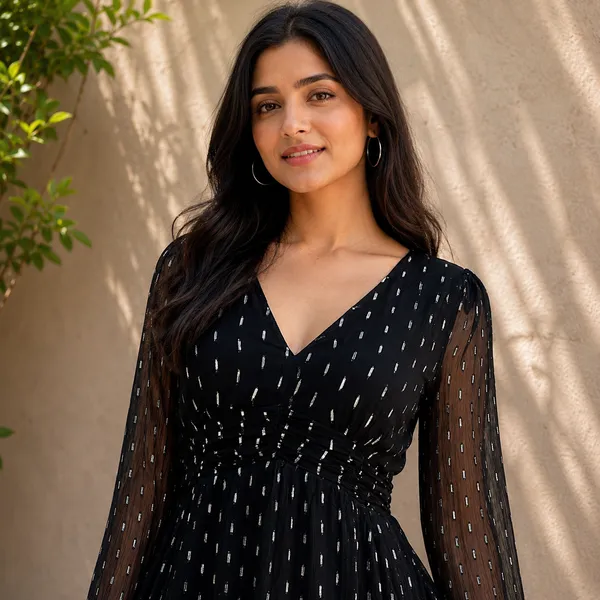 Women_Black_Color_Silver_Metallic_Designer_Fabric_Short_Dress(Siena_Dress)