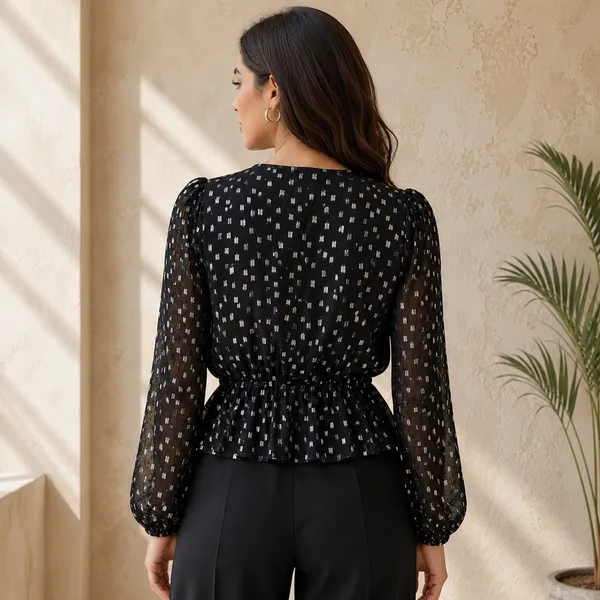 Women_Black_Color_Silver_Metallic_Dots_Fabric_Peplum_Top(Alina_Top)