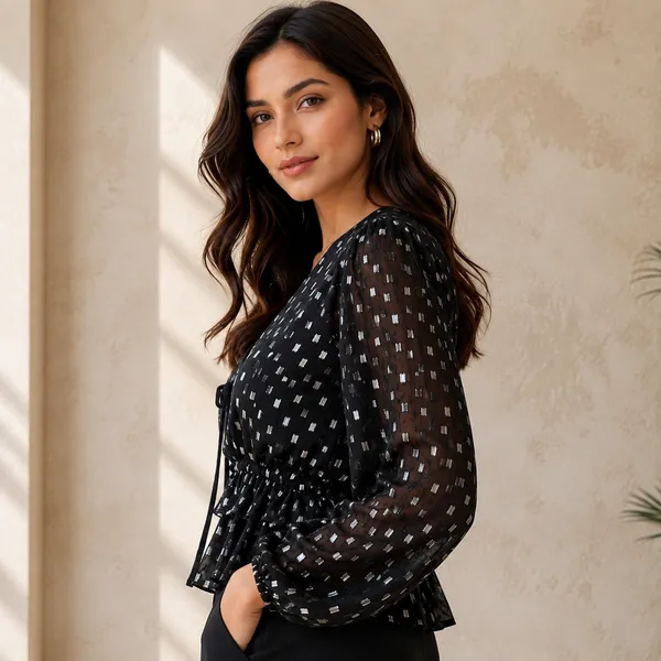 Women_Black_Color_Silver_Metallic_Dots_Fabric_Peplum_Top(Alina_Top)