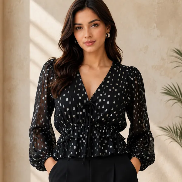 Women_Black_Color_Silver_Metallic_Dots_Fabric_Peplum_Top(Alina_Top)