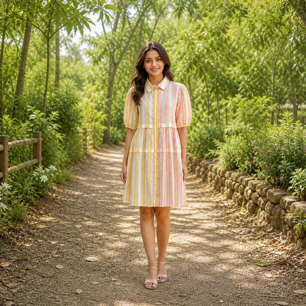 Women_Linen_Fabric_Striped_Design_Dress