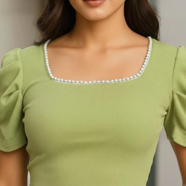 Women_Pearl_Neck_Green_Color_Crop_Top