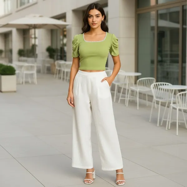 Women_Pearl_Neck_Green_Color_Crop_Top