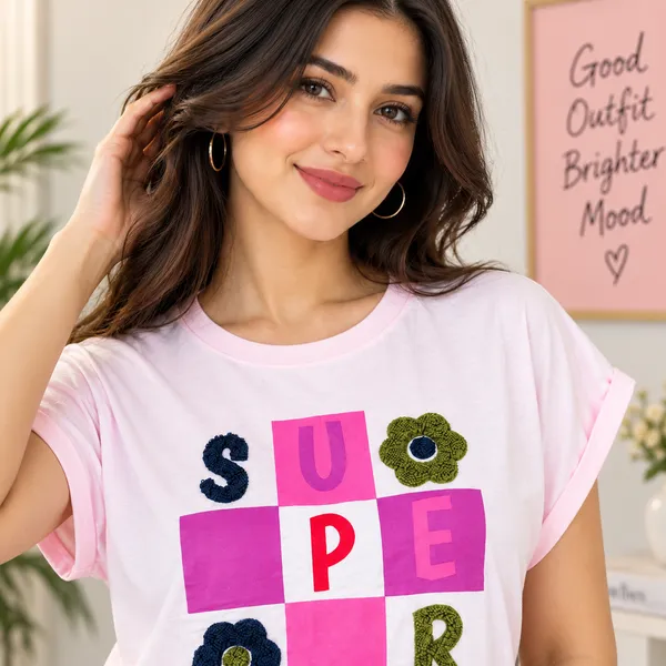 Women_Pink_Color_Cotton_Fabric_Thread_Patchwork_T-Shirt_(Super_T-Shirt)