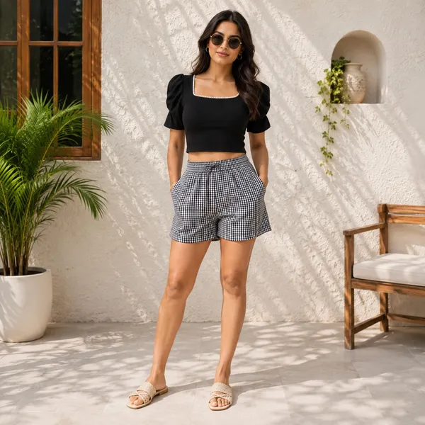 Women_Trendy_Black_And__White_Gingham_Check_Shorts.