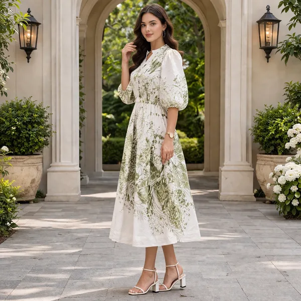 Women_White_and_green__color_summer_printed_midi_dress