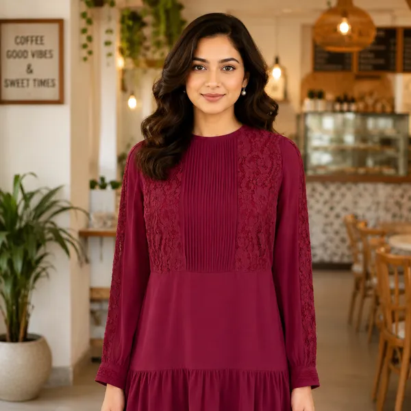 Women_Wine__Color_Knee_Length_Lace_Detail_Designer_Dress_(Shanaya_Dress)