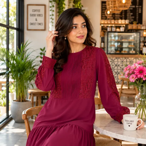 Women_Wine__Color_Knee_Length_Lace_Detail_Designer_Dress_(Shanaya_Dress)