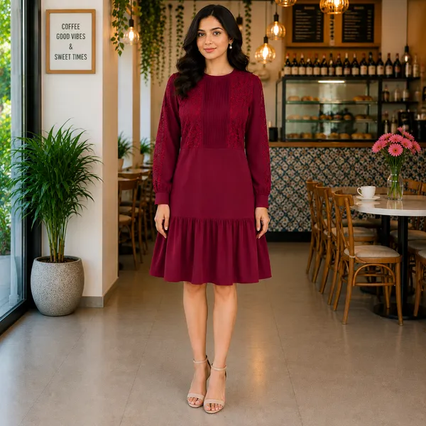 Women_Wine__Color_Knee_Length_Lace_Detail_Designer_Dress_(Shanaya_Dress)