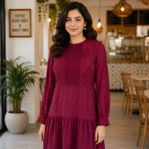 Women_Wine__Color_Knee_Length_Lace_Detail_Designer_Dress_(Shanaya_Dress)