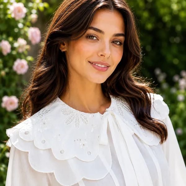 Women__White_Color_Pure_Cotton__Fabric__Schiffli_Emroidered_Scallop_Collar_Designer_Shirt