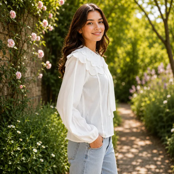 Women__White_Color_Pure_Cotton__Fabric__Schiffli_Emroidered_Scallop_Collar_Designer_Shirt