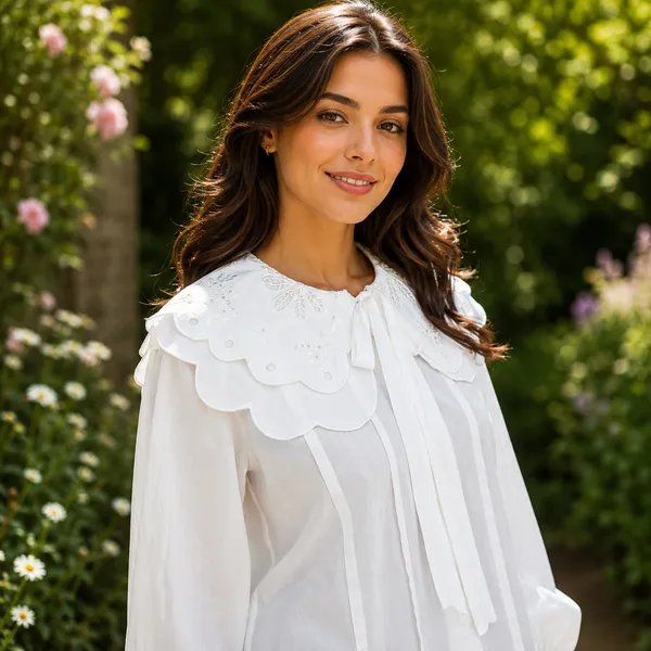 Women__White_Color_Pure_Cotton__Fabric__Schiffli_Emroidered_Scallop_Collar_Designer_Shirt