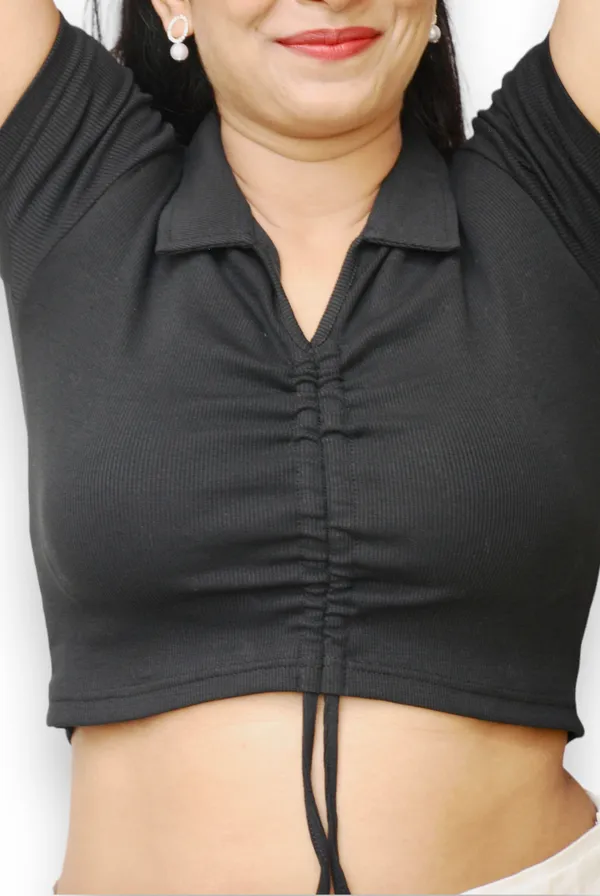 Black_Front_Ruched_Ribbed_Fabric_Crop_Top_For_Women
