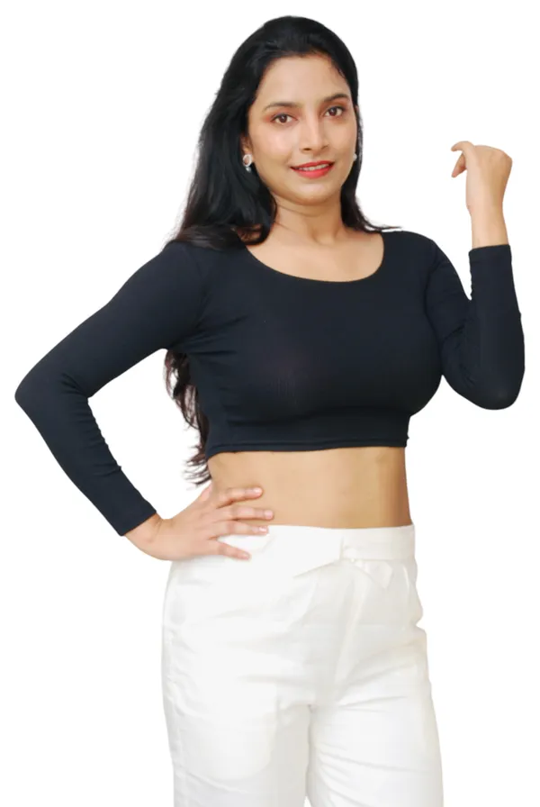 Black_Full_Sleeve_Ribbed_Fabric_Crop_Top_For_Women