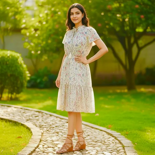 Off_White_Colour_Ditsy_Floral_Printed_Summer_Dress_For_Women