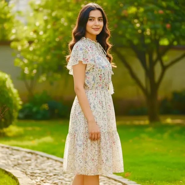 Off_White_Colour_Ditsy_Floral_Printed_Summer_Dress_For_Women