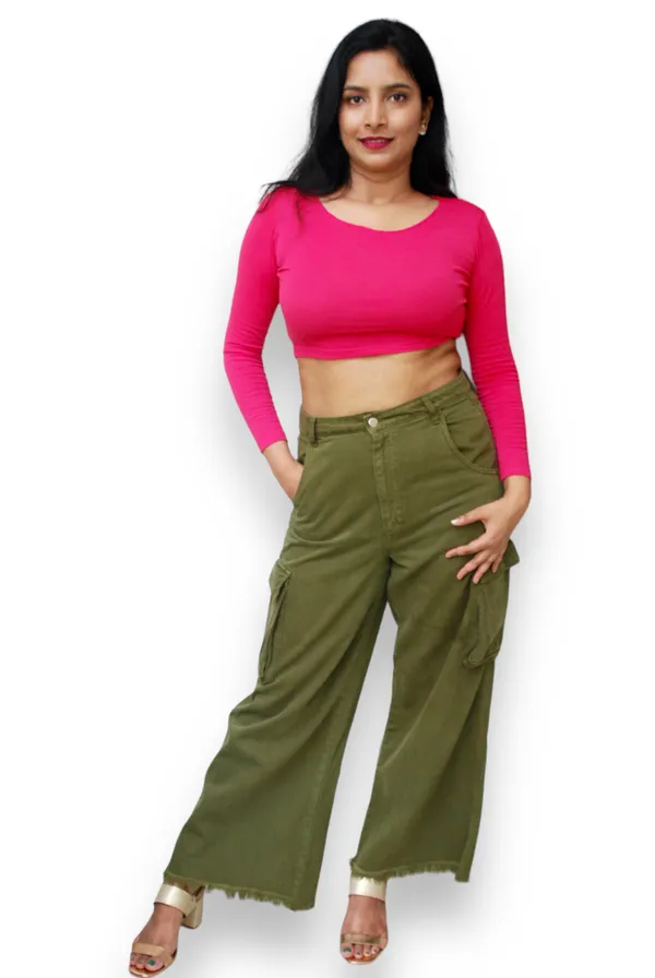 Fuchsia_Pink_Full_Sleeve_Stretchable_Crop_Top_For_Women