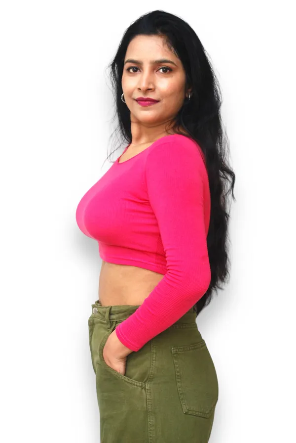 Fuchsia_Pink_Full_Sleeve_Stretchable_Crop_Top_For_Women