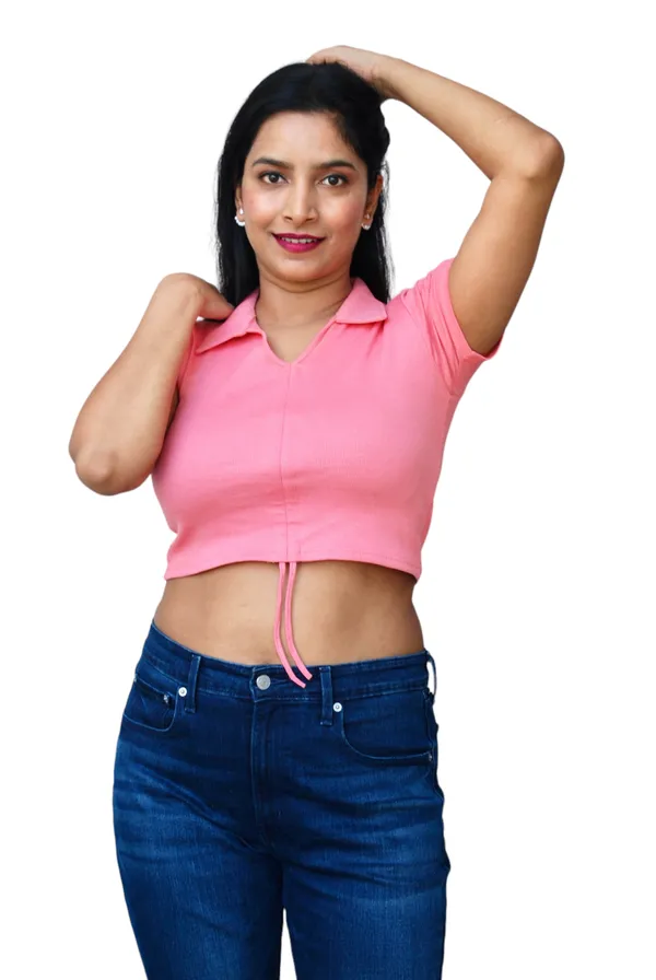 Pink_Front_Ruched_Ribbed_Fabric_Crop_Top_For_Women