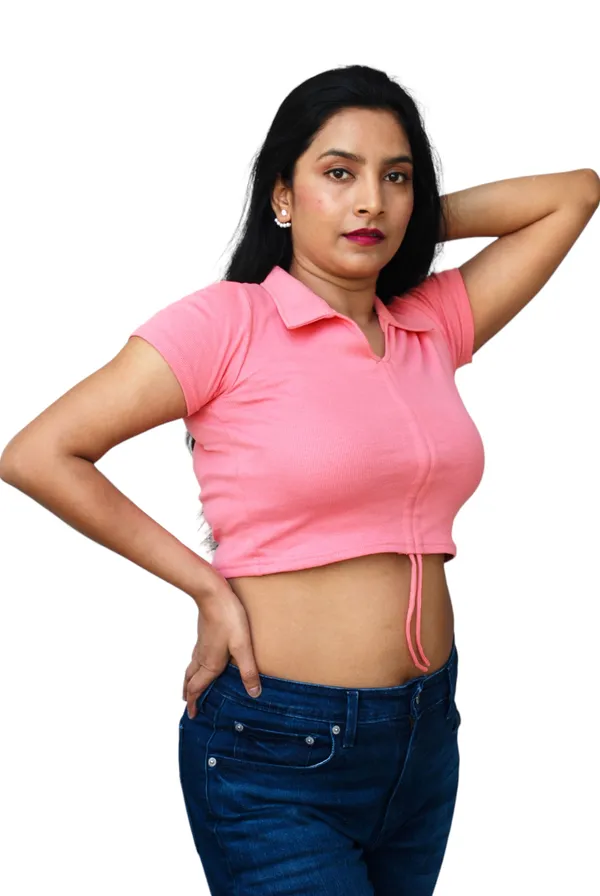 Pink_Front_Ruched_Ribbed_Fabric_Crop_Top_For_Women