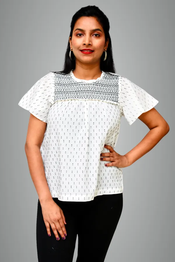 Casual_Flared_Sleeves_Embroidered_White_Black_Top_For_Women