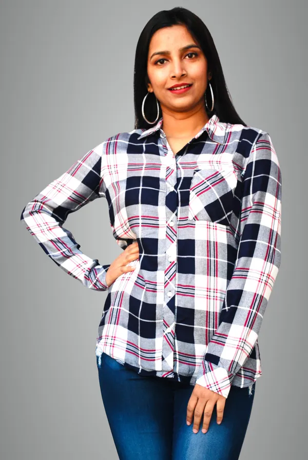 Regular_Fit_Checkered_Spread_Collar_Casual_Shirt_For_Women