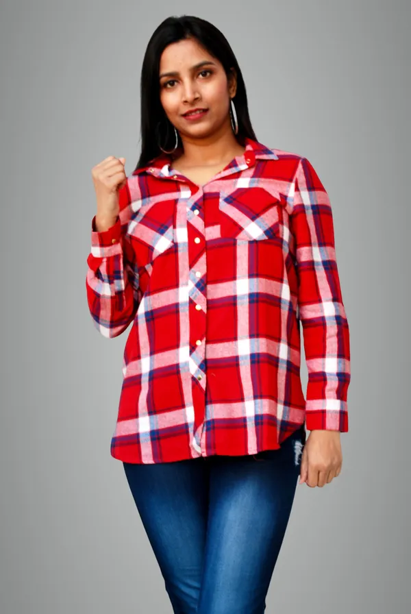 Regular_Fit_Checkered_Button_Down_Collar_Red_Casual_Shirt_For_Women
