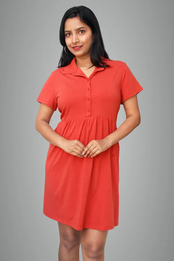 Rust_Cotton_Blend_Shirt_Dress_For_Women