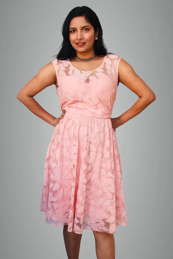 Peach_Lace_Fabric_Fit_And_Flare_Dress_For_Women