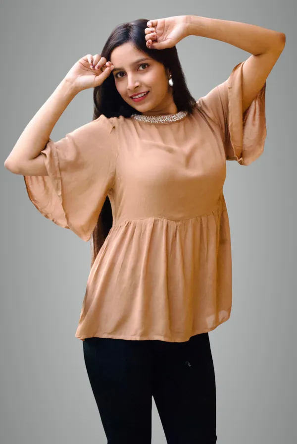 Beige_Neck_Pearl_Embellished_Top_For_Women