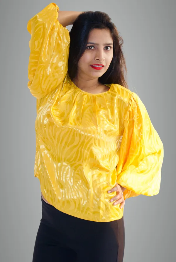 Yellow_Self_Embossed_Party_Wear_Top_For_Women